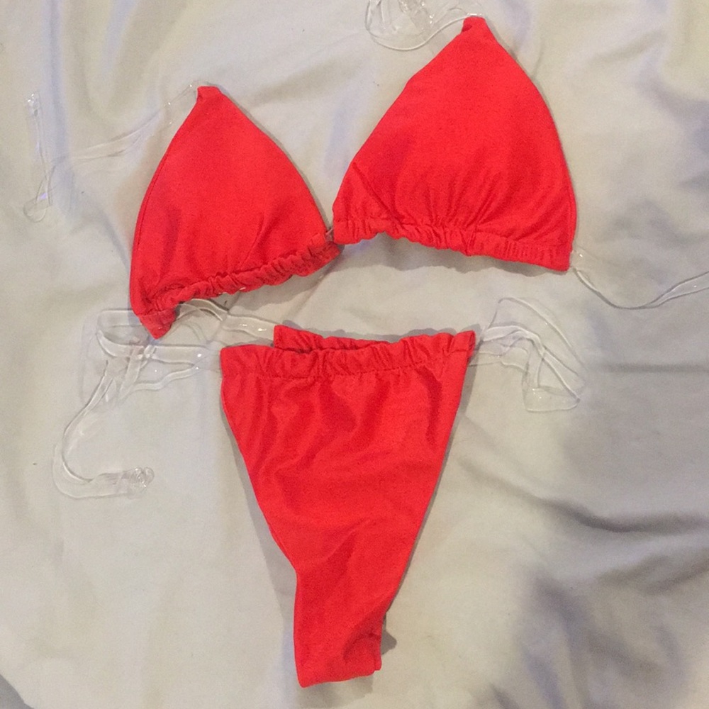 Red bikini clear straps